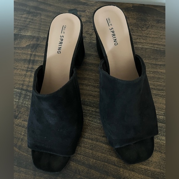 Call It Spring, Black Faux Suede Mules, Size 6. - Picture 6 of 6